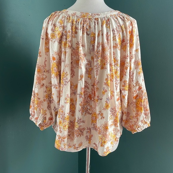 Cynthia Rowley Orange and Pink Smocked 3/4 Sleeve Blouse - Picture 4 of 4